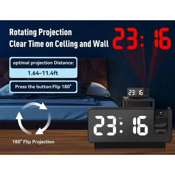 Emlimny Digital LED Projection Alarm Clock Table Clock Bedroom Bedside Clock Sleep Timer Large Ceiling Clock with Temperature Time Date Display for Adults Kids - Image 4