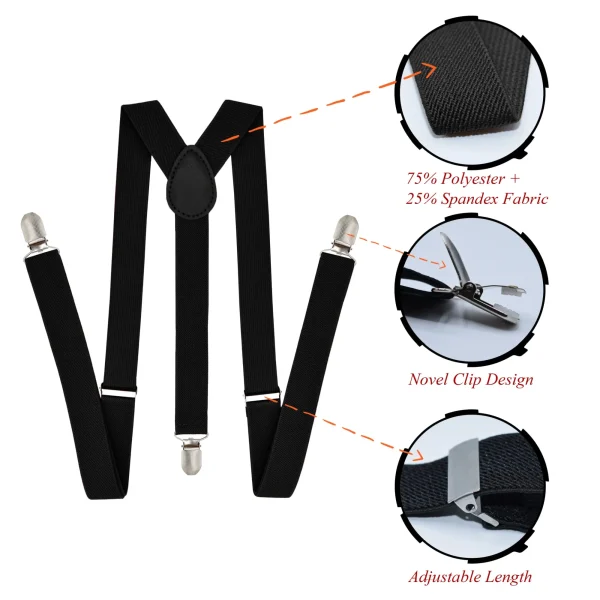 Adjustable Elastic Black Y Back Style Unisex Suspenders for Men and Women with Strong Metal Clips Emlimny - Image 4