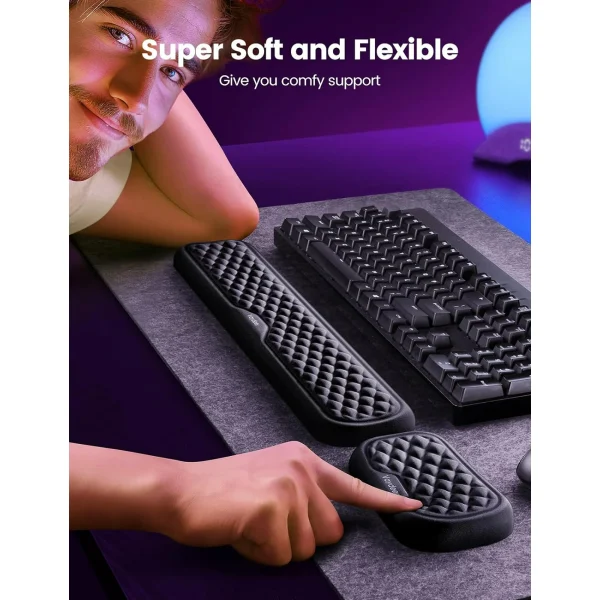 Keyboard Wrist Rest,Ergonomic Mouse Pad with Wrist Support, Comfortable Keyboard Wrist Rest, Memory Foam Wrist Pad for Keyboard, Mouse Pad Sets for Easy Typing & Pain Relief for Computer Office & Home - Image 4