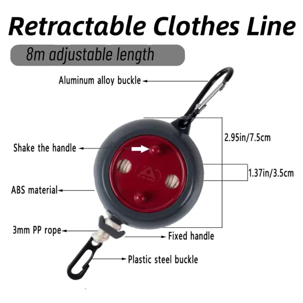 Sherry Retractable Camping Clothesline,26FT/8M Adjustable Travel Laundry Rope,Laundry Drying Rope for Hotel Trip,Camping - Image 4