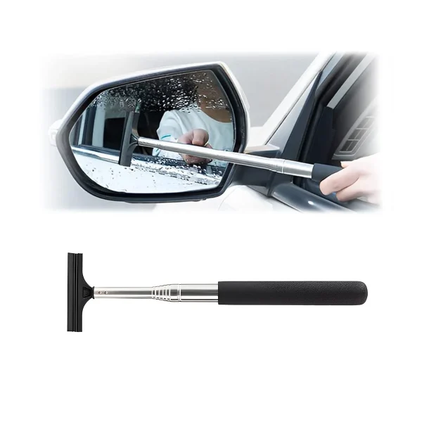 Emlimny Car Rearview Mirror Wiper, Retractable Auto Glass Squeegee, Water Cleaner with Telescopic Long Rod, Portable Cleaning Tool for All Vehicles(Black)