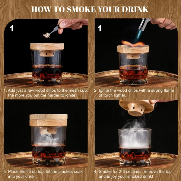 Cocktail Smoker Kit from Rongsi – 4 Flavors Wood Chips – Bourbon, Whiskey Smoker Infuser Kit for Old Fashioned Cocktails, Drinks – Bourbon Whiskey Gifts Gifts for Men, Dad - Image 2