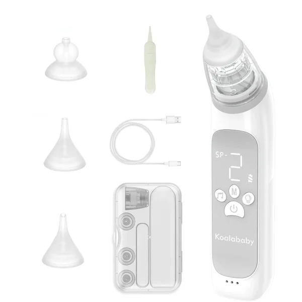 Booger Sucker, Large Flow Electric Nasal Aspirator, 2023 Newest Nose Sucker for Baby, Nose Cleaner for Toddlers with 3 Silicone Tips, 3 Suction Levels, Music & Light Soothing Function