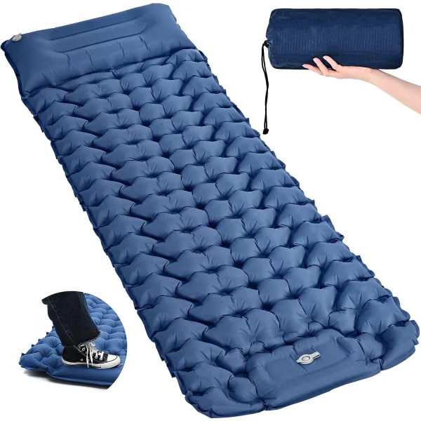 Camping Pad,Extra Thickness 3.9'' Inflatable Sleeping Pad for Camping with Pillow, Built-in Foot Pump, 77''*27'' Sleeping Mat with Carry Bag, Ultralight & Compact Camping Mattress for Hiking