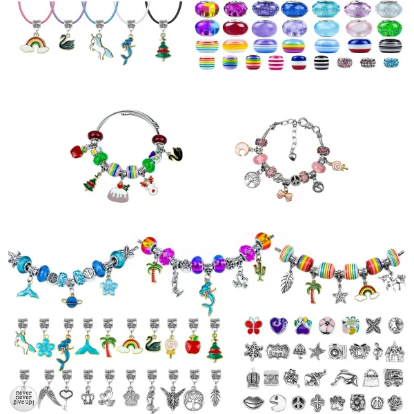 Charm Bracelet Making Kit, Rongsi 150 Pcs Jewelry Making Supplies Including Pendants Neck Chains, Unicorn Gifts Set for Teen Girls Arts and Crafts for Kids Ages 5-12