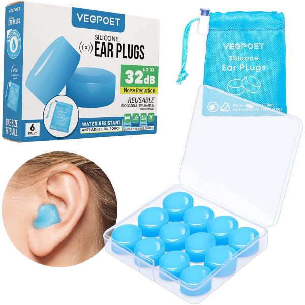 Ear Plugs for Sleeping - Reusable Moldable Silicone Earplugs Noise Cancelling Reduction for Concerts, Swimming, Shooting, Snoring, Airplane, Musicians, Motorcycle, 12 Pack Deep Blue