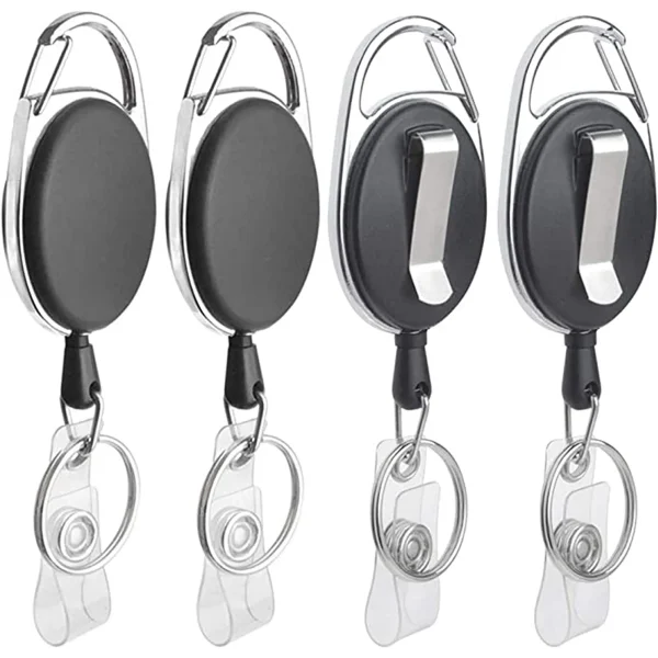 Emlimny 4 Packs Retractable Plastic Keychain, Badge Holder Reel Clip, Heavy Duty Name Tag ID Card Holder, Keychain Ring Carabiner, Keys Cards ID Badges