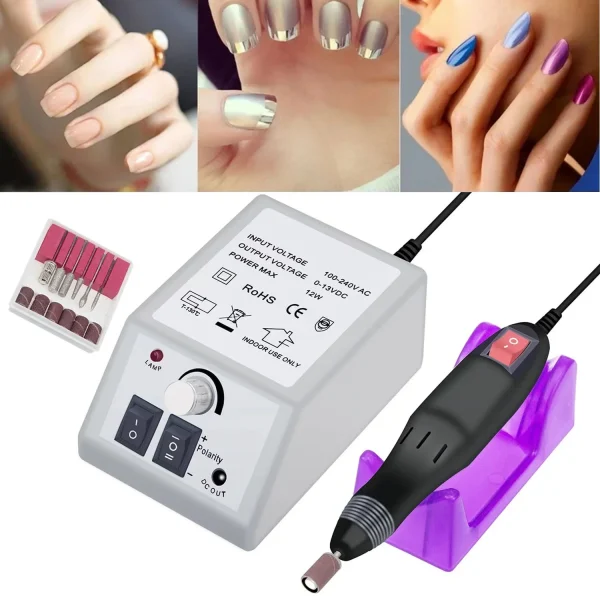 Emlimny 6Pcs Electric Nail Drill Machine Nails File Manicure Set Low Noise Vibration with 6Pcs Sanding Bands for Acrylic Nail Drill Gel Art Remover Pedicure Tool Glazing Polisher Polishing Grinder