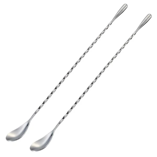 Emlimny Bar Spoon Cocktail Mixing Stirrers for Drink, Stainless Steel 12 Inches Long Handle, Silver 2 Pieces