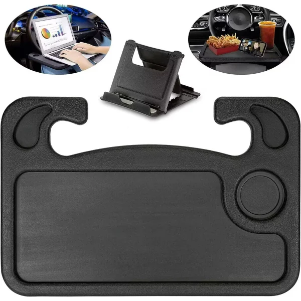 Emlimny Car Steering Wheel Desk | Food Table for Car | Steering Wheel Tray for Constant Travelers, Fits Most Vehicles Steering Wheels (Black)