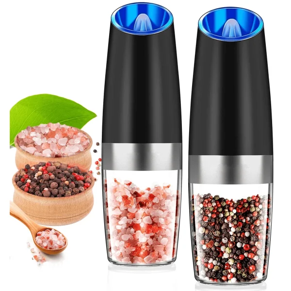 Emlimny Gravity Electric Salt and Pepper Grinder Set, Automatic-Operated with Adjustable Coarseness, LED Light, One Hand Operated