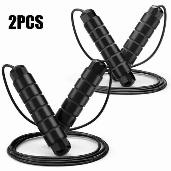 Emlimny Jump Rope, Tangle-Free Rapid Speed Jumping Rope Cable with Ball Bearings for Women, Men, and Kids, Adjustable Steel Jump Rope Workout with Foam Handles for Fitness, Home Exercise - 2 * Black