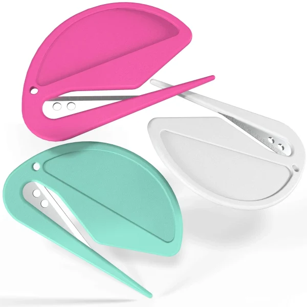 Emlimny Letter Openers - Trendy Colors 6 Pieces - Sharp and Efficient - Open Envelopes with Ease (Pink, Green, White, 6 Pieces)