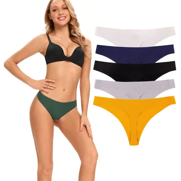 Emlimny Seamless Thongs for Women No Show Thong Underwear Women 5 Pack with 5 Color size：M