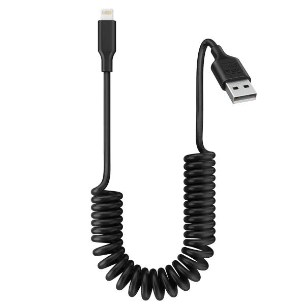 Emlimny iPhone Charger Cable for Car (3 ft), MFi Certified Coiled Lightning Cable Compatible with Most of iPhone and iPad (Black-1PC)