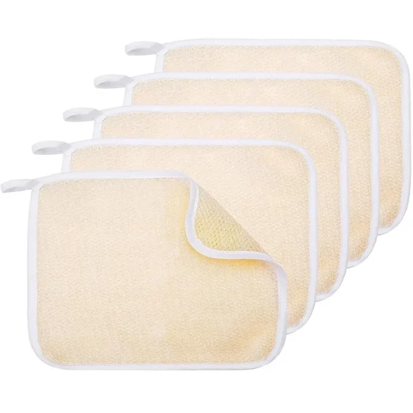 Exfoliating Face and Body Wash Cloths Towel Weave Bath Cloth Exfoliating Scrub Cloth Massage Bath Cloth for Women and Men (White Edge,8.66 x 10.23 Inch)5 Pieces