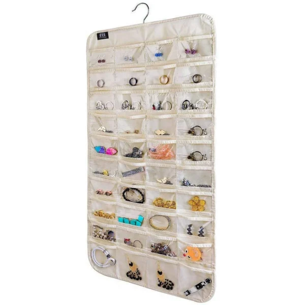 Hanging Jewelry Organizer,Accessories Organizer,80 Pocket Organizer for Holding Jewelries（Beige）