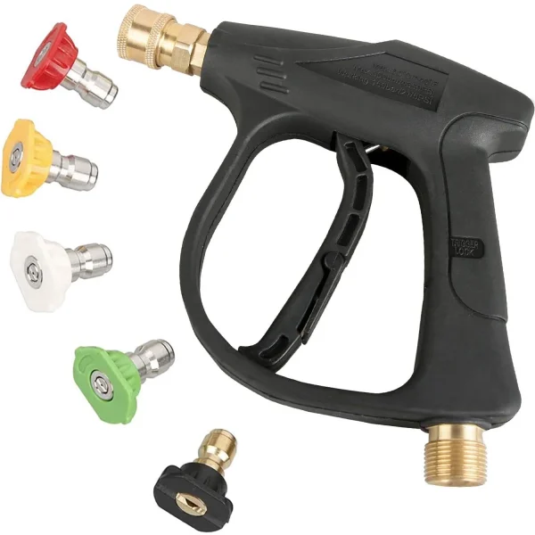 High Pressure Washer Gun,3000 PSI Max with 5 Color Quick Connect Nozzles M22 Hose Connector 3.0 TIP