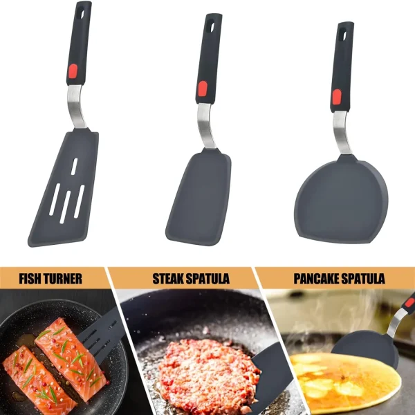 Silicone Spatula Turner, Holytech 3 Pcs Heat Resistant Spatula for Cooking, Large Flexible Kitchen Utensils BPA Free Rubber Spatula Set for Egg, Pancake, Fish, Burger