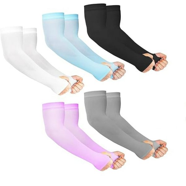 Holytech 5 Pairs Sun Protection Sleeves UV Cooling Arm Men Women Sports with Thumb Hole for Driving, Golfing, Fishing, Cycling, Hiking, Doing (5 Colors)