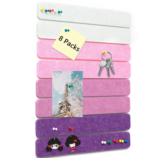 Felt Pin Board,Holytech Bar Strips Bulletin Board,Notice Board Self Adhesive Cork Board for Walls with 50 Push Pins for Paste Notes, Photos, Schedules (Multi- Purple)