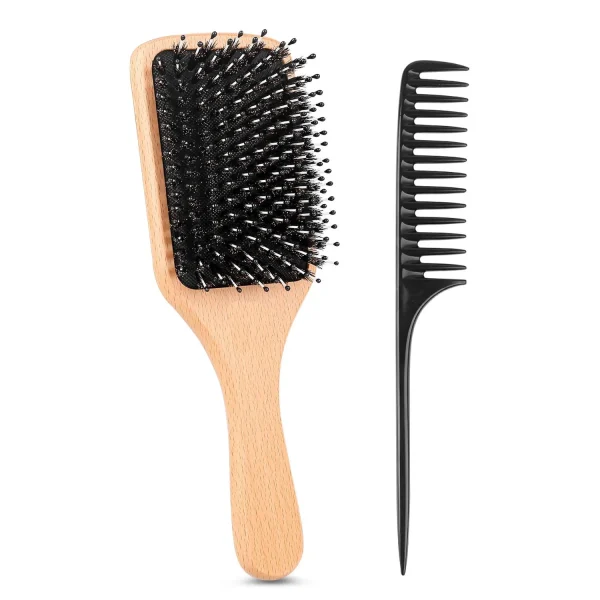 Holytech Hair Brush Boar Bristle Hairbrush for Thick Curly Thin Long Short Wet or Dry Hair Adds Shine and Makes Hair Smooth, Best Paddle Hair Brush for Men Women Kids