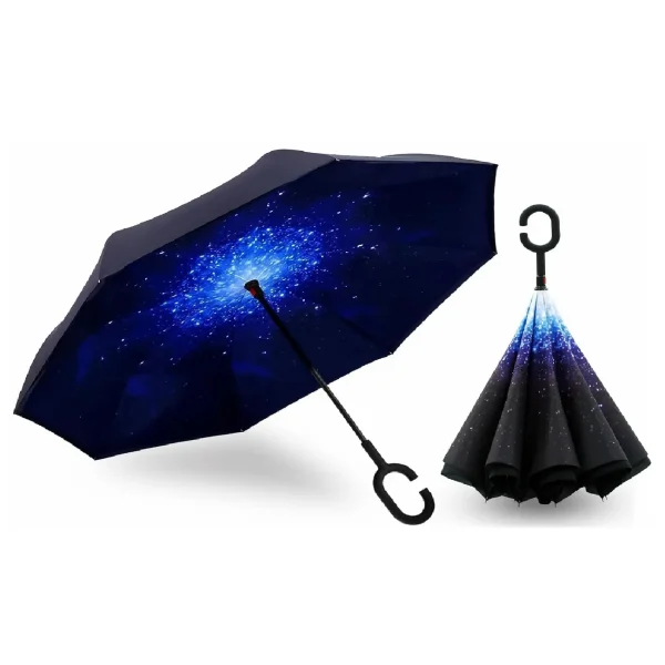 Inverted Reverse Inverted Umbrella, Extra Large Double Canopy Ventilated Windproof Waterproof Straight Umbrella with C-Shaped Handle.