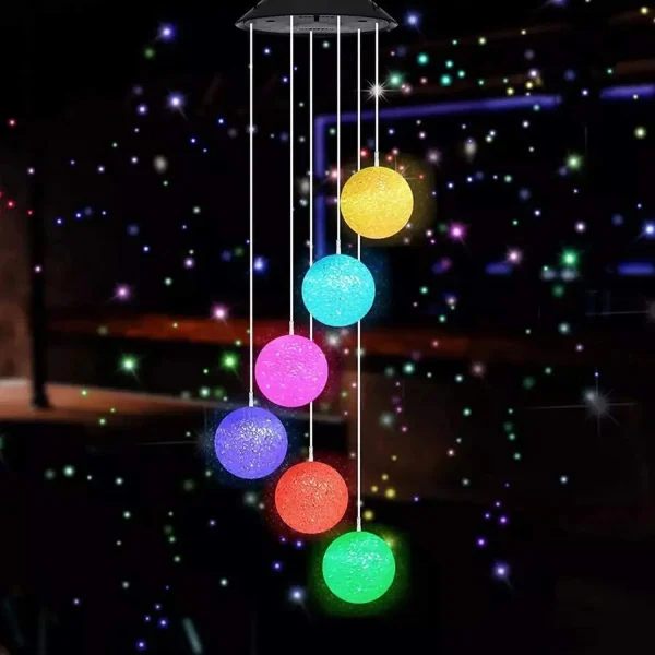 LED Solar Crystal Ball Wind Chime, 25" Mobile Hanging Wind Chime for Home Garden Decoration, Automatic Light Changing Color