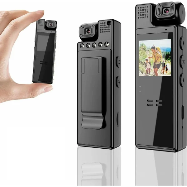 1080P Mini Body Camera with Audio Recording, Compact Wearable Camera with 180掳 Rotatable Lens, 1.3" LCD Screen, Night Vision, 64GB Memory Card for Security and Personal Use