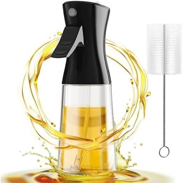 Oil Spray Bottle for Cooking, Genreen 180ml Glass Olive Oil Spray Dispenser Olive Oil Dispenser Bottle with Brush Kitchen Gadgets Accessories (Dark Black)