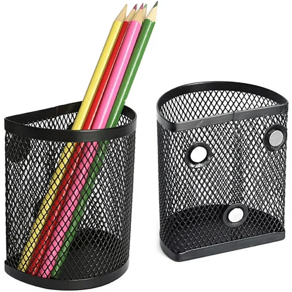 Pencil Holder - Locker Accessories, 1 Pack Mesh Pencil Holder Magnetic Pen Holder for Refrigerator for Home School and Office, Black Pen Holder for Desk