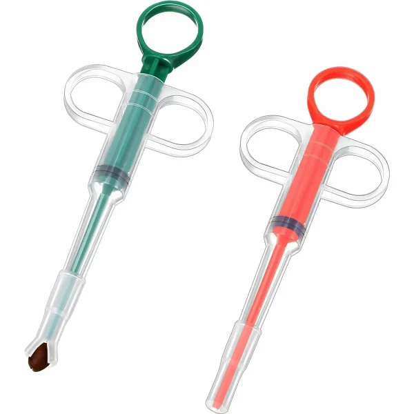 Rongsi 2 Pieces Pet Pill Plunger Popper for Small Cats Dogs Pill Gun Dispenser Shooter Pet Piller Soft Tip Tablet Syringe Pusher Animal Medicine Feeder for Feeding Accessories (Red, Green)