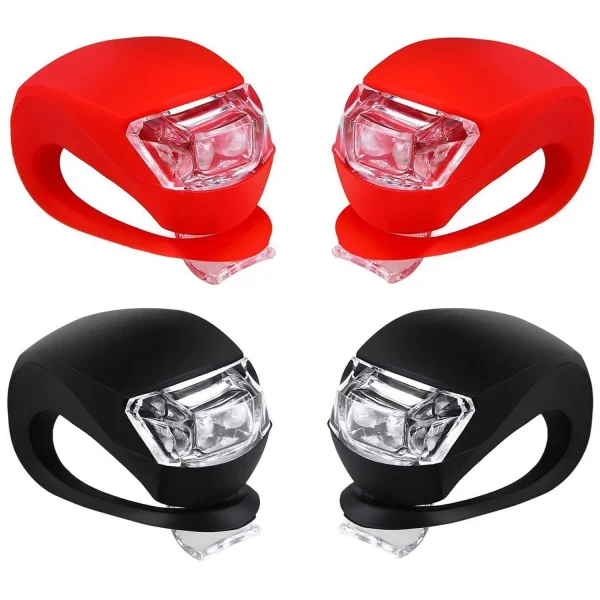 Rongsi Bicycle Silicone LED Light Set - Bike Headlight and Taillight,Waterproof & Safety Road,Mountain Bike Lights,4 Pack(2pcs White and 2pcs Red Light)