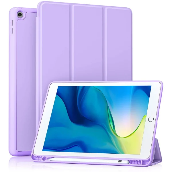 Rongsi Case Compatible with iPad 10.2 inch 2021/2020 iPad 9th/8th Generation & 2019 iPad 7th Generation with Pencil Holder, Protective Case with Soft TPU Back, Auto Sleep/Wake Cover, Lavender