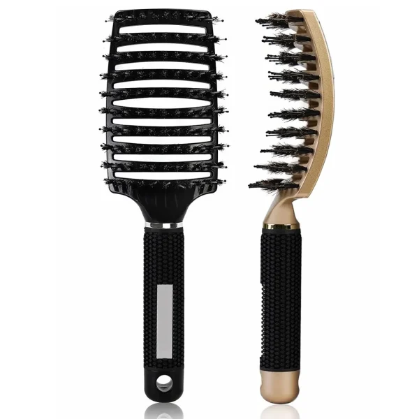 Rongsi Hair Brushes 2-Pack for Men, Women and Children with Long Curly, Wet or Dry Hair, HIPPIH Hair Brushes for Thick Hair, Adds Shine and Smooth Hair