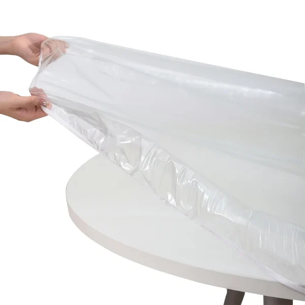 Round Waterproof Table Cover Elastic Tablecloth Vinyl Fitted Table Cover Elastic Edged Plastic Table Cover Fits Tables up to 40"-44" Clear