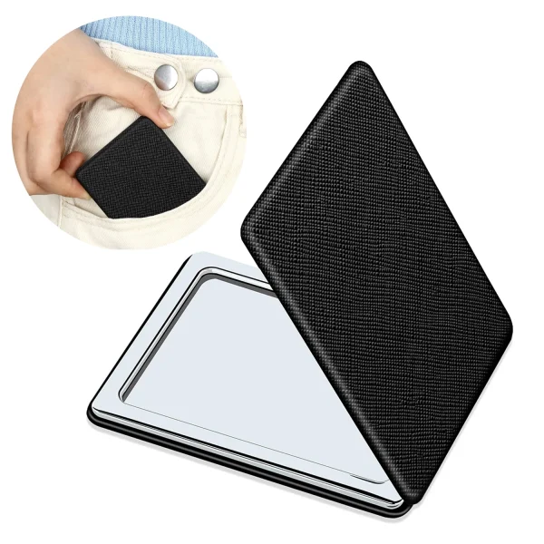 Sherry Compact Vanity Mirror for Men, Women and Girls, Black Travel Makeup Mirrors for Handbag Pocket Wallet Purse, Portable Double-Sided Magnifying Cosmetic Mirror for Daily, Work, Business