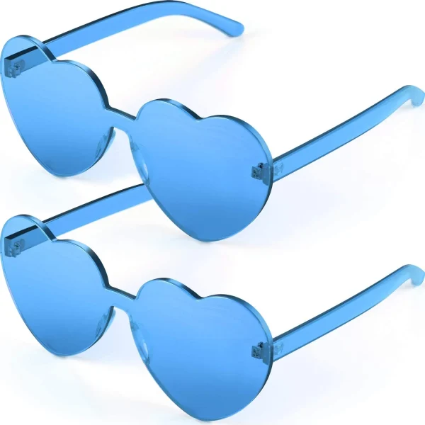 Siisll 2 Pieces Heart Shape Rimless Sunglasses Transparent Candy Color Frameless Glasses for Women Love Eyewear - Blue