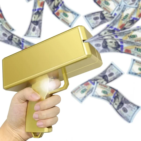 Super Money Guns Paper Playing Spray Money Gun Make it Rain Toy Gun, Handheld Cash Gun Fake Bill Dispenser Money Shooter Toy(Metallic Gold)