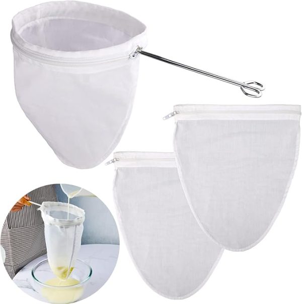 Ultra Fine Mesh Strainer Bags, Reusable Mesh Filter Bags with Stainless Steel Handle Frame for Filter NutMilk, Coffee, Milk, Butter, Juices and Fresh Cheese (Small Size)