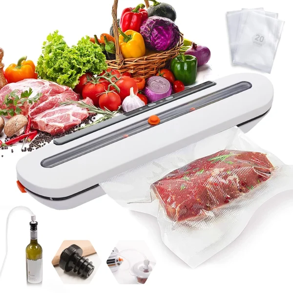 Vacuum Sealer Machine, Emlimny Food Vacuum Sealer, Automatic Food Sealer Machine, Smart Food Packer Equipped with Vacuum Bags and Starter Kit for Food Preservation (White)