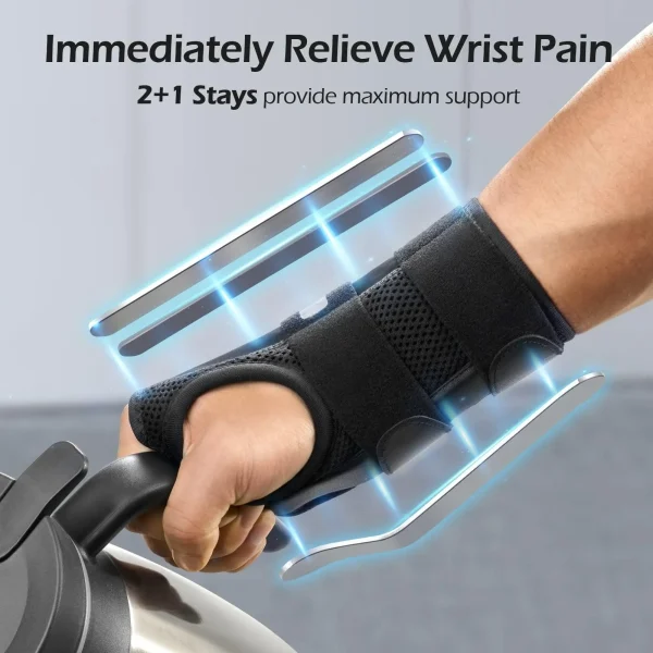 Emlimny Wrist Brace for Carpal Tunnel Relief Night Support Up to 3 Supports for Women Men Adjustable Wrist Support Splint for Tendonitis Arthritis Sprains Black (Right Hand, S/M) - Image 4