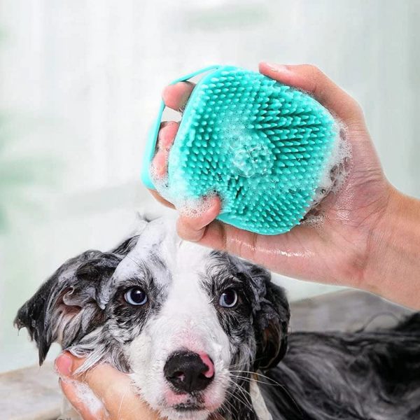 moopom Bath Brush Scrubber Soft Silicone Pet Shower Grooming Shampoo Massage Dispenser For Short Long Haired Dogs And Cats (Blue+Pink) - Image 2