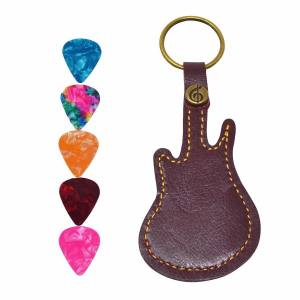 Holytech Leather Guitar Picks Case Guitar Pick Holders ,Guitar Pick Bag with 5Pcs Plectrums Gift (Brown) - Image 3