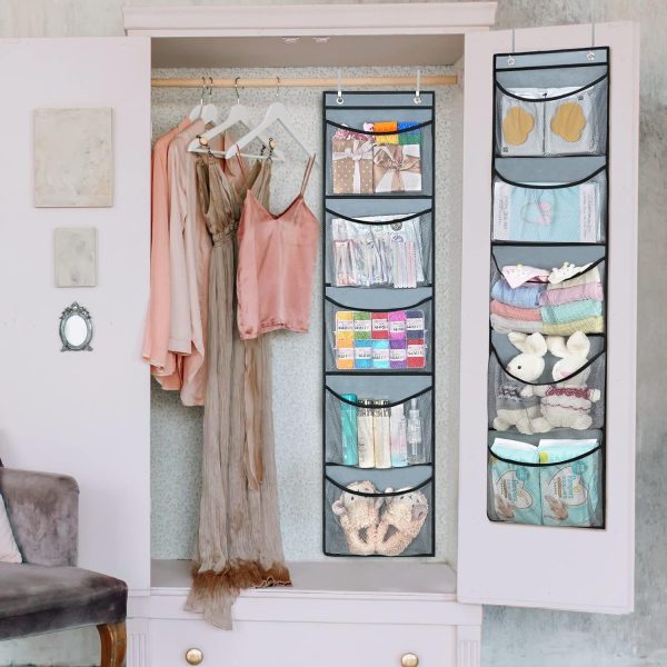 2 Pack Over The Door Organizer with 5 Large Pockets Foldable Hanging Closet Storage Baby Essentials Sundries Stuffed Animal Storage with 2 Metal Hooks - Image 4