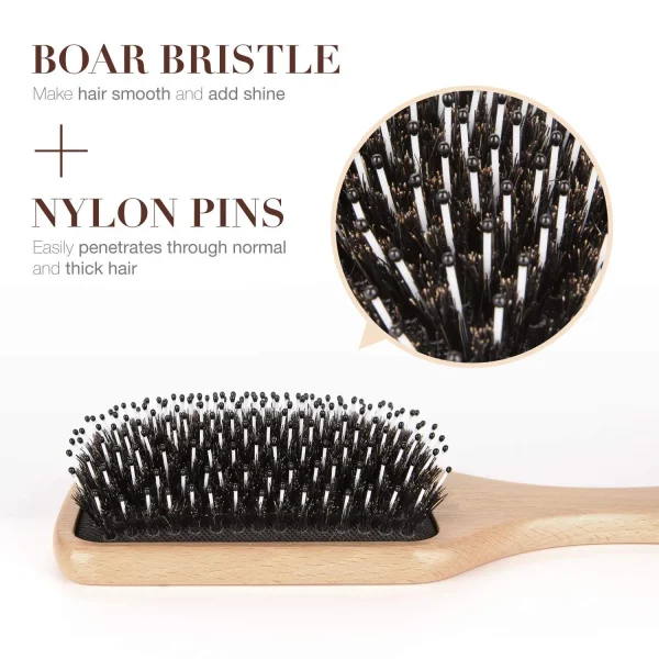 Holytech Hair Brush Boar Bristle Hairbrush for Thick Curly Thin Long Short Wet or Dry Hair Adds Shine and Makes Hair Smooth, Best Paddle Hair Brush for Men Women Kids - Image 2