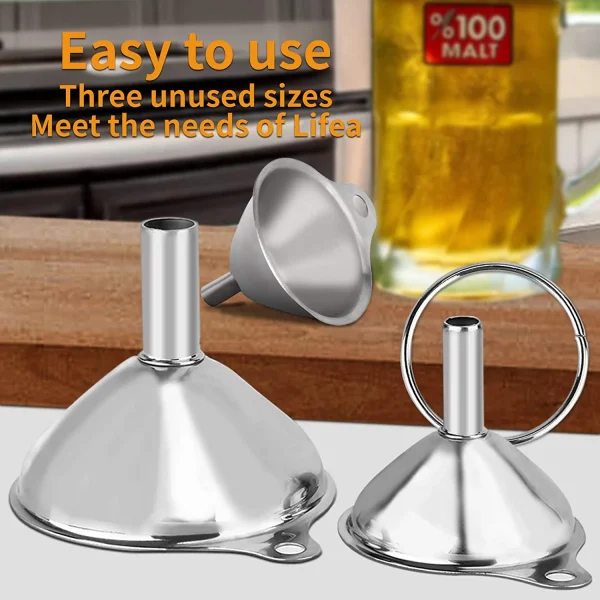 6Pcs Metal Stainless Steel Funnel, Large Small Funnel Set of 3, Food Grade Mini Funnels for Kitchen Use Filling Bottles Flask Cooking, 2 Brushes YLYL - Image 3