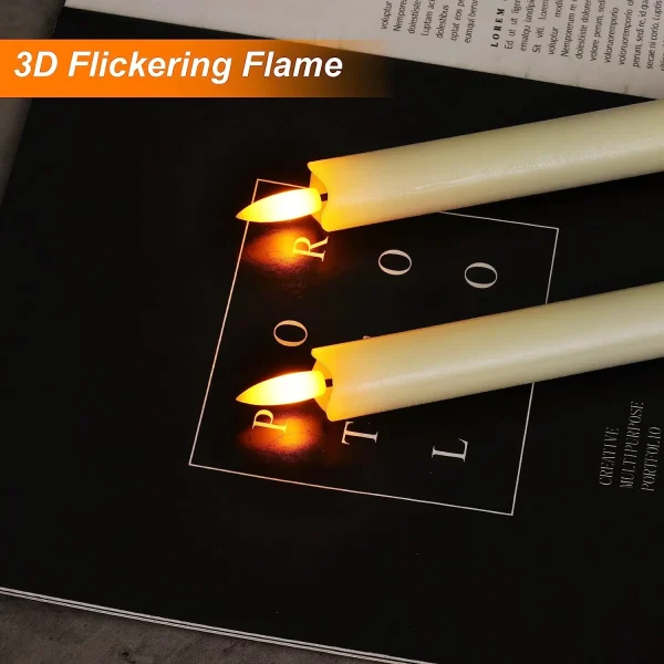 2 Pcs Real Wax Made Flameless Taper Candles with Remote and Timer, 9.6" Ivory Battery Operated Candle Stick Flickering, Led Taper Candles with Lifelike Flame for Valentine's Day Indoor Decor - Image 4