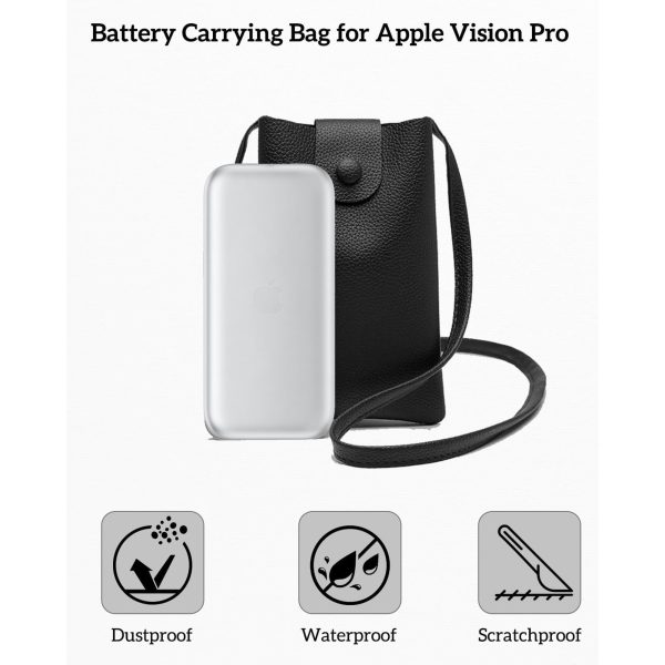 Battery Carrying Bag for Apple Vision Pro, Battery Holder with PU Leathers & Magnetic Closure, Effective Battery Protection Shoulder Bag, Black - Image 4