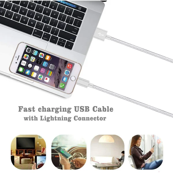 USB to Lightning Cable,3Pack 10ft Nylon Braided for iPhone Charger Cable [Mfi-Certified] High Speed USB Charging Cord Compatible with iPhone 12/11/XS/XR/X/8/7/6/5/iPad-SilverGray - Image 4